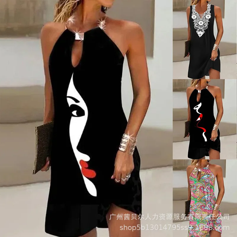 

New 2023 New Summer Print Dress Women Sleeveless Casual Bodycon Dress