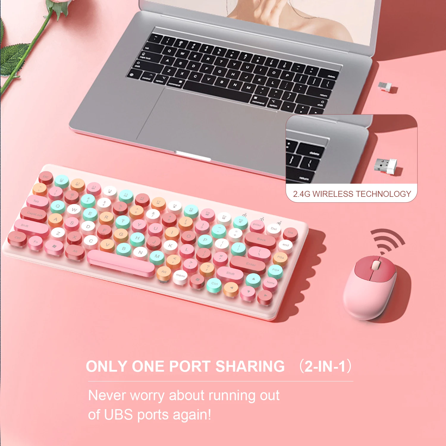 Sleek Pink Wireless Keyboard and Mouse Set - Mini Portable Design