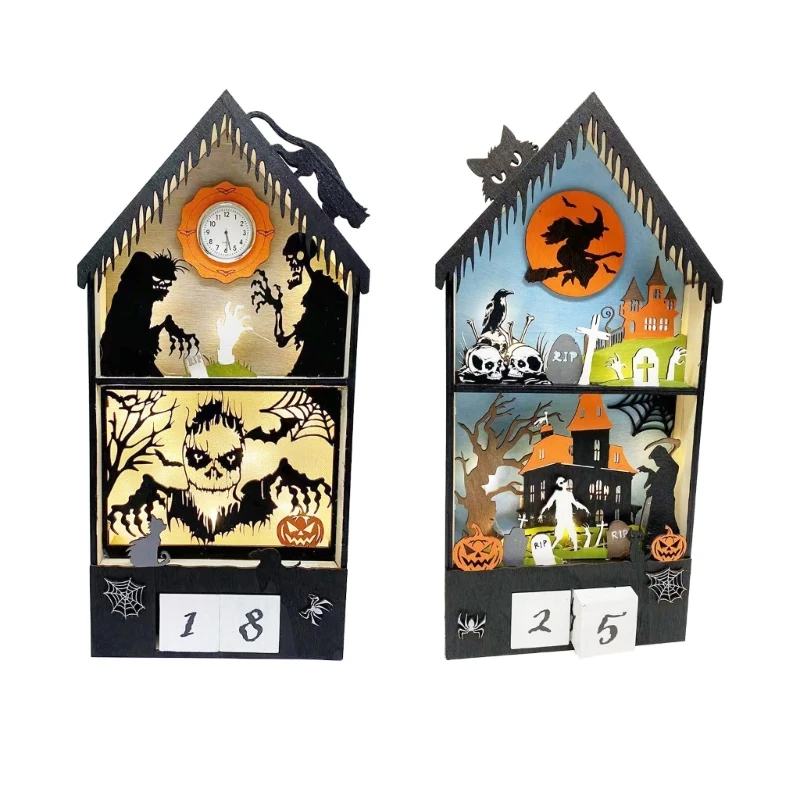 

New Halloween Ghostly Clock Witch Sign Tabletop Decorative Vintage Decor