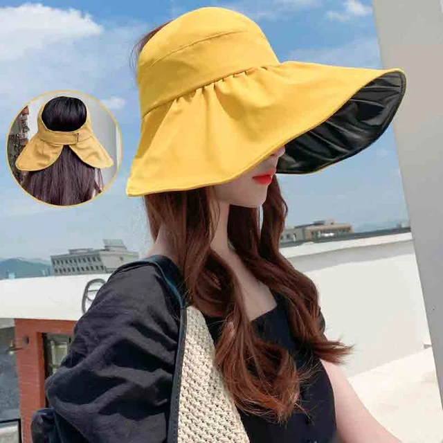 Fashion Large Hat Wide Brim Sun Hat Beach Anti-UV Sun Protection Foldable  Stage Cap Cover Body Straw Hat