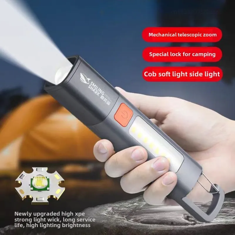 New Xiaomi Outdoor LED Flashlight Portable USB Rechargeable with Hook Zoomable Torch Camping Hiking Long-range Emergency Lamp led flashlight led flashlights camping light led torch light