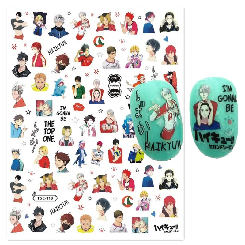네일 슬라이더 Haikyu 3d 네일 아트 스티커 데칼 템플릿 diy 네일 도구 장..
