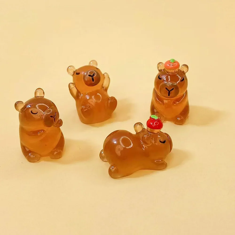 10/20pcs Luminous Capybara Mini Resin Animals Figurines,Glow At Night Outdoor Craft Decor for Miniature DIY Garden Accessories 4