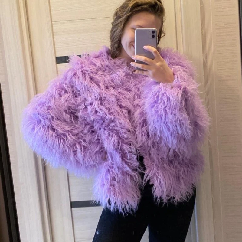 2023 Women Faux Fur Coat Autumn Winter High Quality Fluffy Short Coat Faux Fur Jacket 5