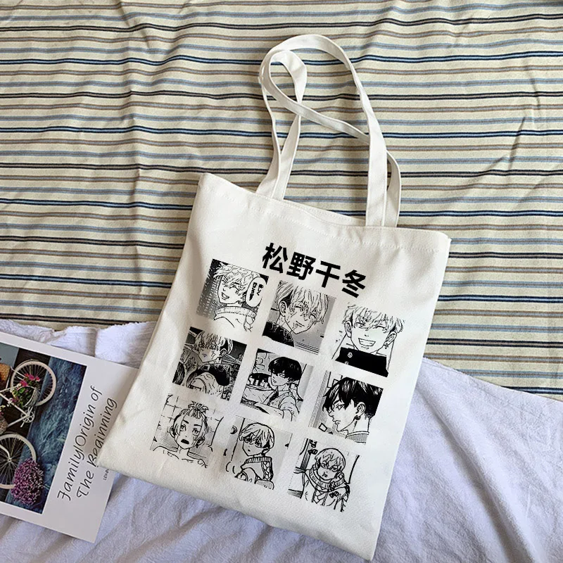 Japanese anime bag Tokyo Avenger print Y2K Vintage Canvas bag Large-capacity shopper handbag 200s Goth punk women shoulder bag