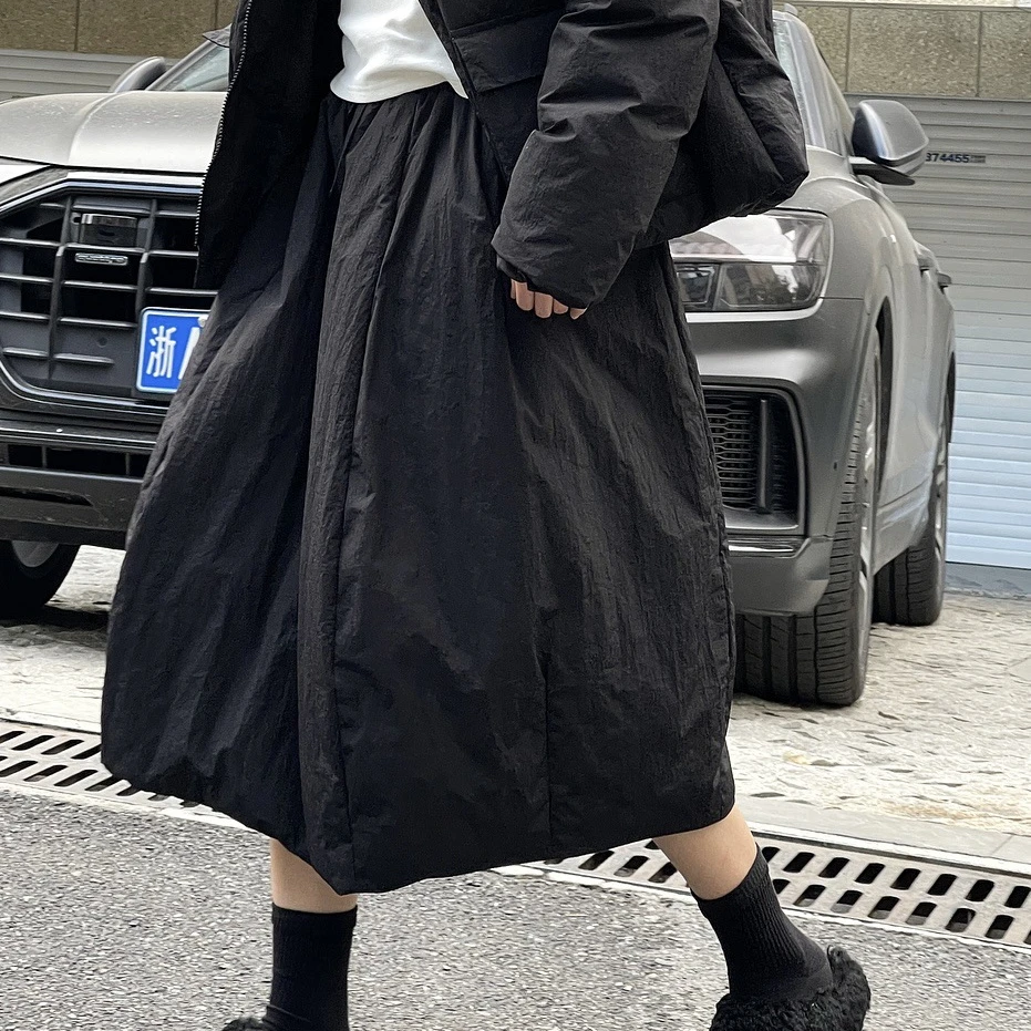 Women's Skirt, 90 White Duck Down Down Skirt, Thickened Warm Mid-length Dress, Retro Casual Dress, 2023 Winter New Women's Skirt