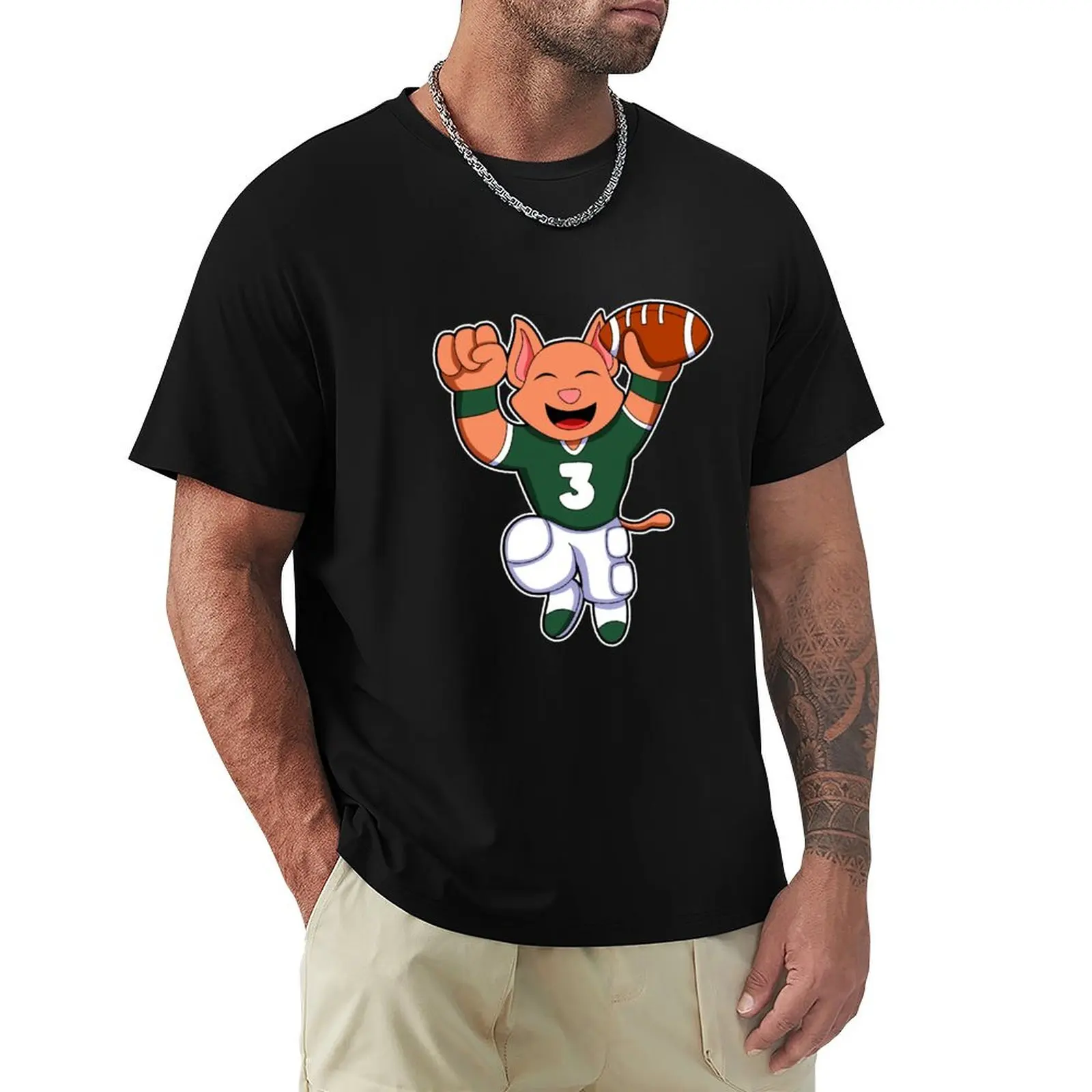 

Cat at Sports with Football & Jersey T-shirt oversized boys animal print men workout shirt