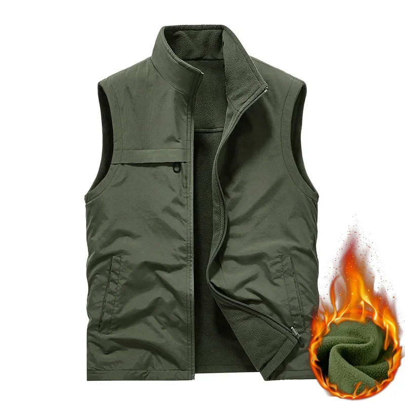 Standing Collar Casual Vest Men's Autumn and Winter 2023 New Loose Outwear Thickened Warm Shoulder Vest Sleeveless Coat Men Vest