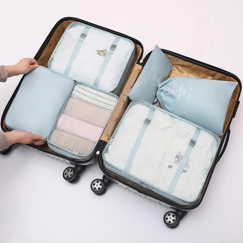 Reusable 6pcs Portable Travel Storage Bag Business Luggage Clothes Sorting Essentials Pouch Underwear Sock Shoes Finishing Pack