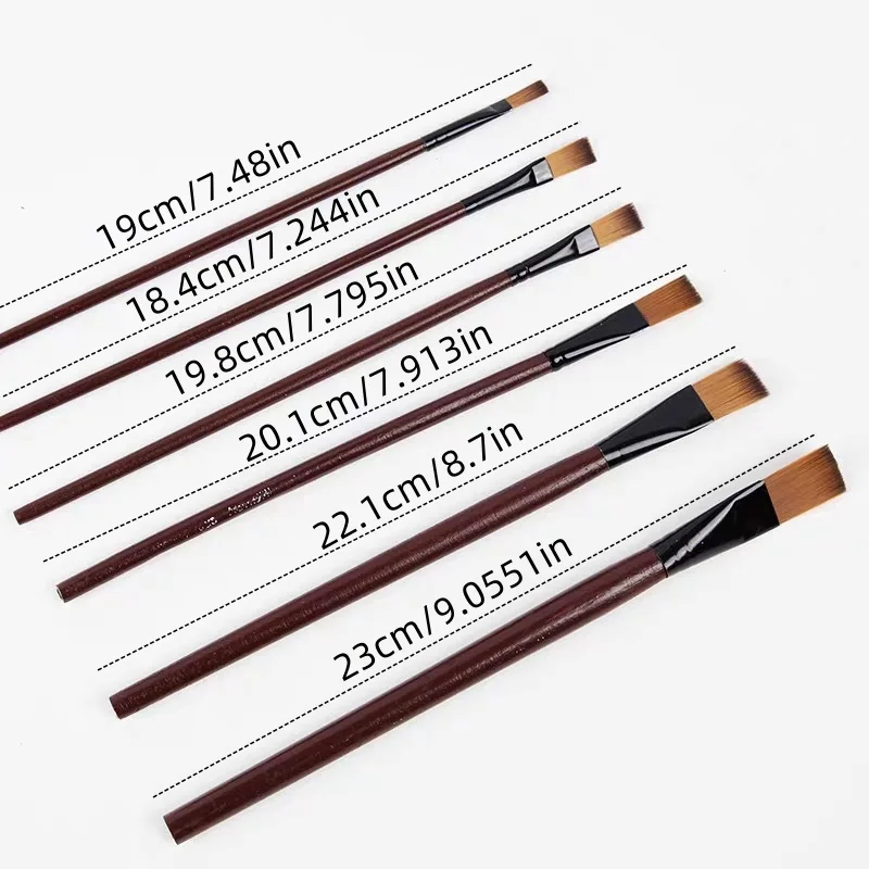 6피스 나일론 플랫팁 수채화 유화 세트, 전문 미술 창작 페인팅 브러쉬