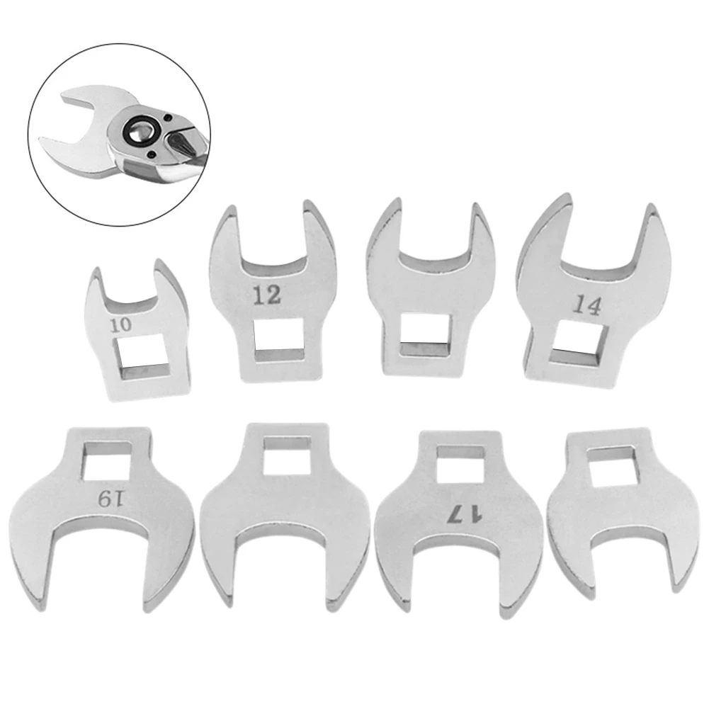 8 Stück 3/8 Zoll Antrieb Hahnenfußschlüssel 10 bis 19 mm metrischer Fuß Schraubenschlüssel mit offenem Ende, metrischer Hardware-Werkzeugschlüssel – Detail 2