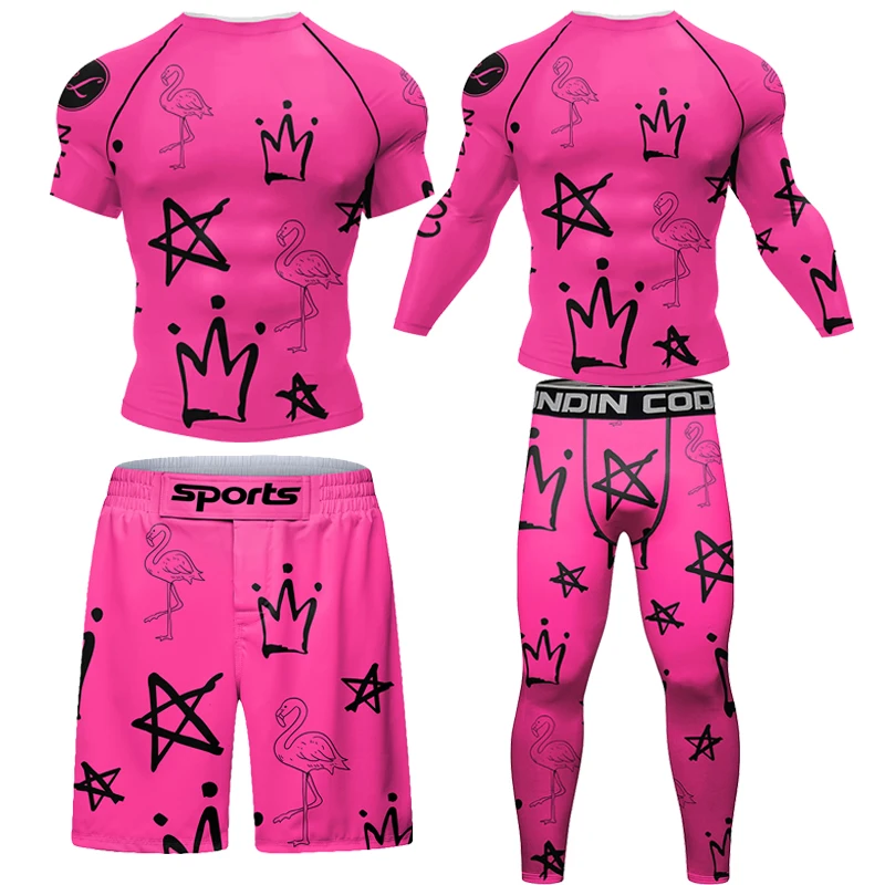 Boxing Compression MMA T-Shirts Shorts for Men Gym Workout Sportswer Undershirts Sets Rash Guard Athletic Rahsguard T-Shirt Tops sports apparel mens t shirt