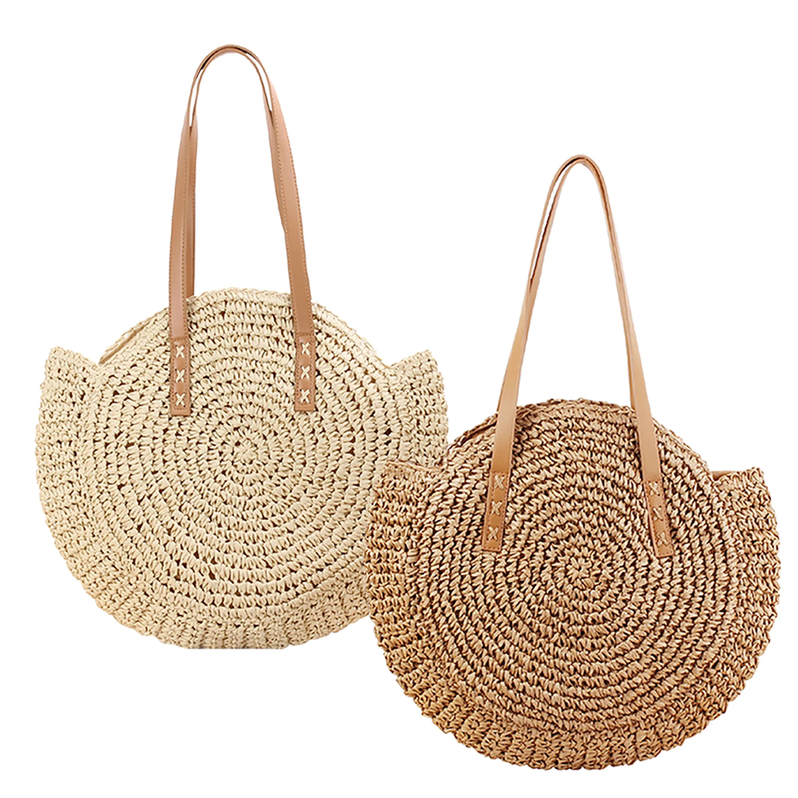 Summer Hand-Woven Handbags Round Weaving Underarm Bag Large Capacity Handmade Fashion Casual Portable for Seaside Holiday
