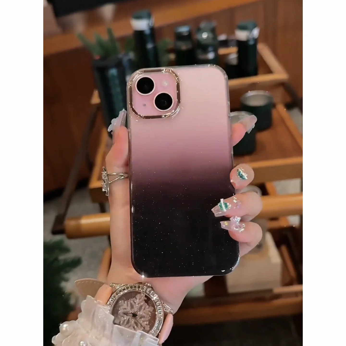 

Ins стиль Аврора лазер iPhone 15 чехол 13 блеск градиент 14 Гальваническое кольцо объектива Премиум feeling15proamx 14promax 13pormax