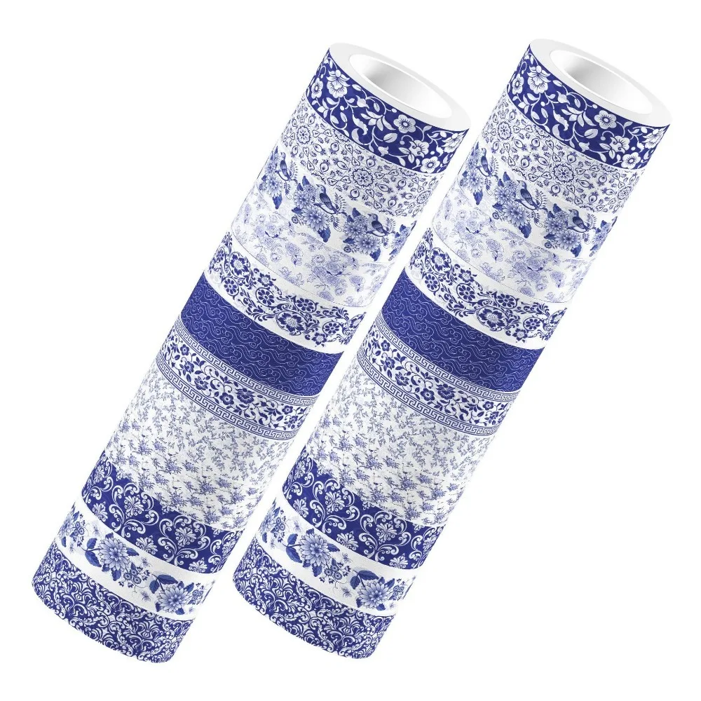 12 Roll/Set 1.5cm Wide Washi Tape Chinoiserie Design Adhesive Masking Tape Blue and White Porcelain Decor Stickers