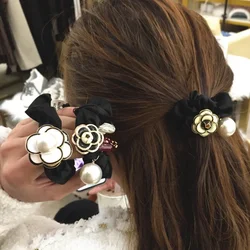 Camellia Flower Hair Circle Headrope Velvet  Ornament Thick  Band Headdress Pearl  hair accessories