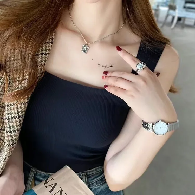Women Camisole Wide Shoulder Camisole Square Neck Beauty Back Threaded Vest Women's Seamless One-piece Fixed Cup Casual Tube Tops Lingerie