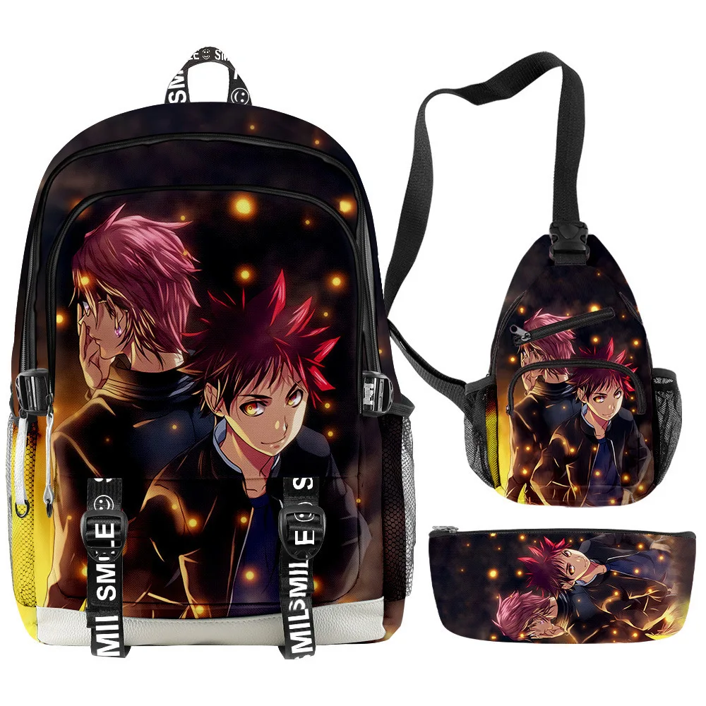 Popular Food Wars Shokugeki No Soma 3D Printed 3pcs/Set Student School Bags multifunction Travel Backpack Chest Bag Pencil Case