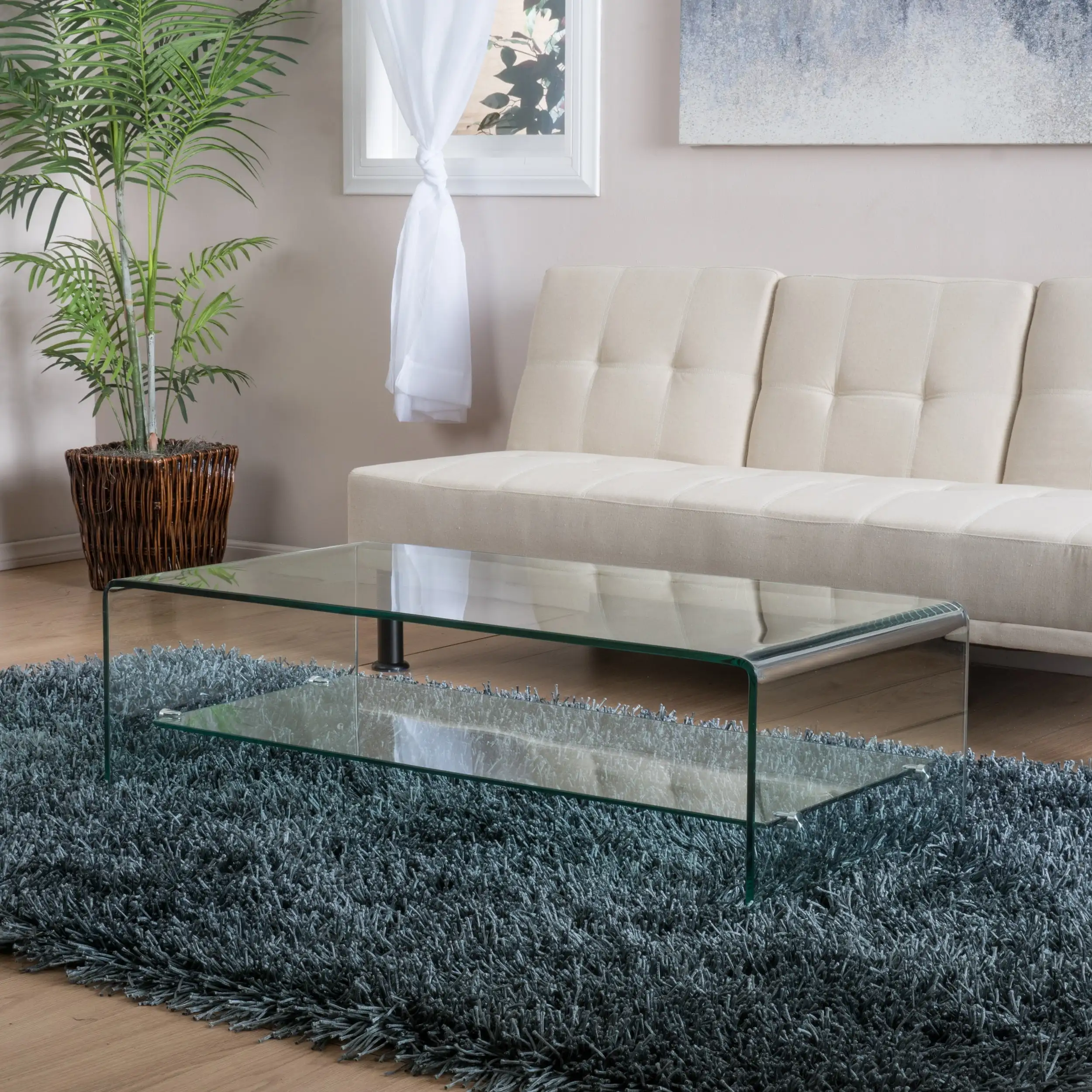 Noble House Roman Glass Coffee Table with Shelf  Clear glass and aluminum leg frames Stylish and modern 5