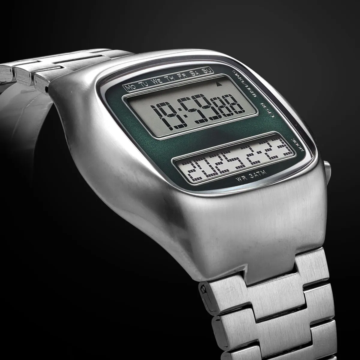 Men's Dual-Screen Electronic Fashion Watch with Luminous Backlight and Stainless Steel Band