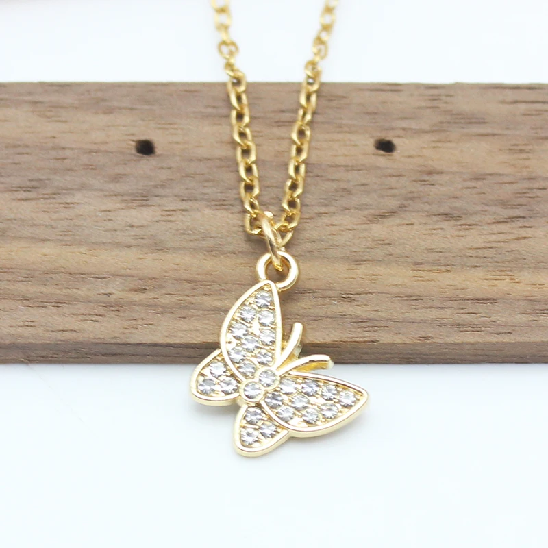 

New Full Crystal Butterfly Pendant Chain Necklace For Women Minimalist Tiny Clavicle Collar Jewelry Wholesale Hiphop Gift