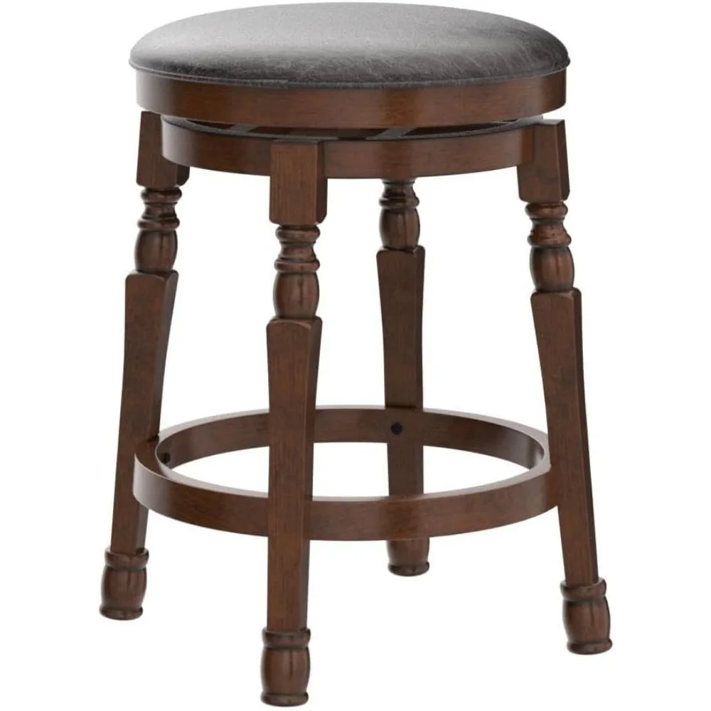 Bar Stools Swivel Barstools 24 Inch Counter Height Bar Stools Backless Sturdy Solid Wood Chairs with Soft Faux Leather Seat
