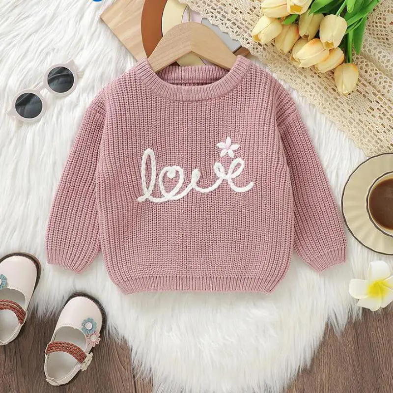 Autumn Winter Fashion Boy Children Cute Handmade Flower Knit Sweater Girl Baby Knitted Warm Pullover Shirt Infant Knitting Tops