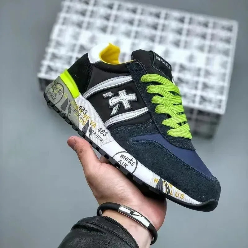 Premiata 2024 Scarpe Da Coppia Vintage Premiata Sneakers Con Struttura In Pelle Nera Scarpe Da Corsa Per Donna Scarpe Casual Firmate Di Moda