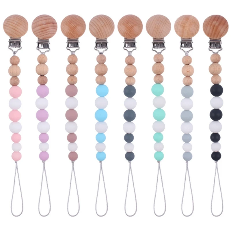 

2024 New Baby Anti-drop Chain Pacifier Clips Silicone Beads Infant Nipple Appease Soother Chain Clips Dummy Holder Nipple Clip