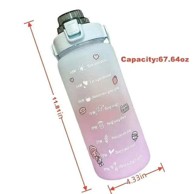 2L Colorful Frosted Water Bottle With Straw And Cute Sticker Kawaii Motivational Time Marker Sport Workout Portable Drinking Cup 6