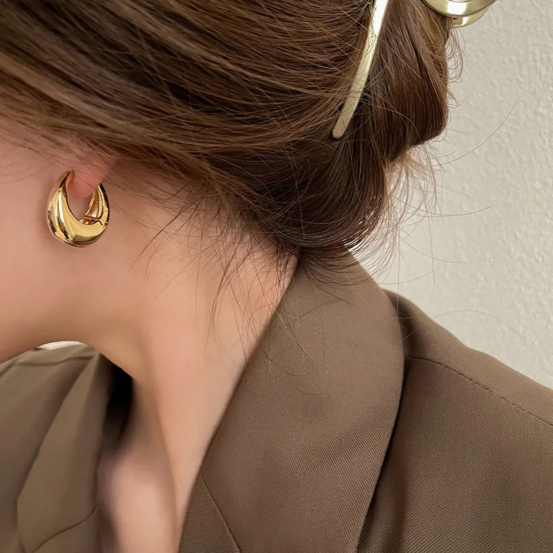 Stainless Steel Smooth Metal Chunky Hoop Earrings For Women Girls Fashion Round Circle Hoops Statement Earrings Punk Jewelry 1