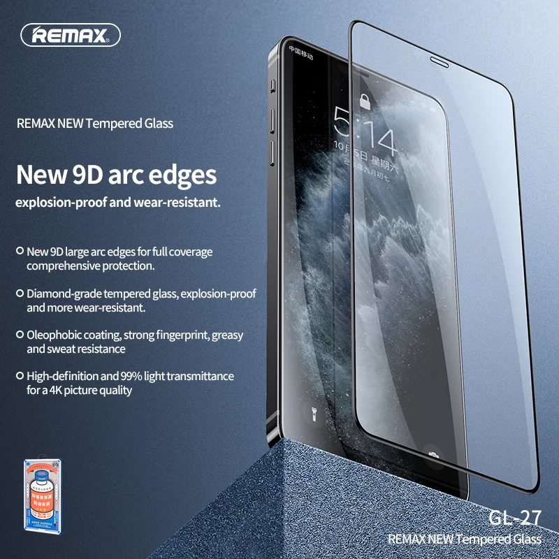 iPhone 15 15Pro Max 용 Remax 강화 유리 필름 iPhone 14 14Pro 13/12 시리즈 9H 경도 Anti-fingerfrint Non-friable