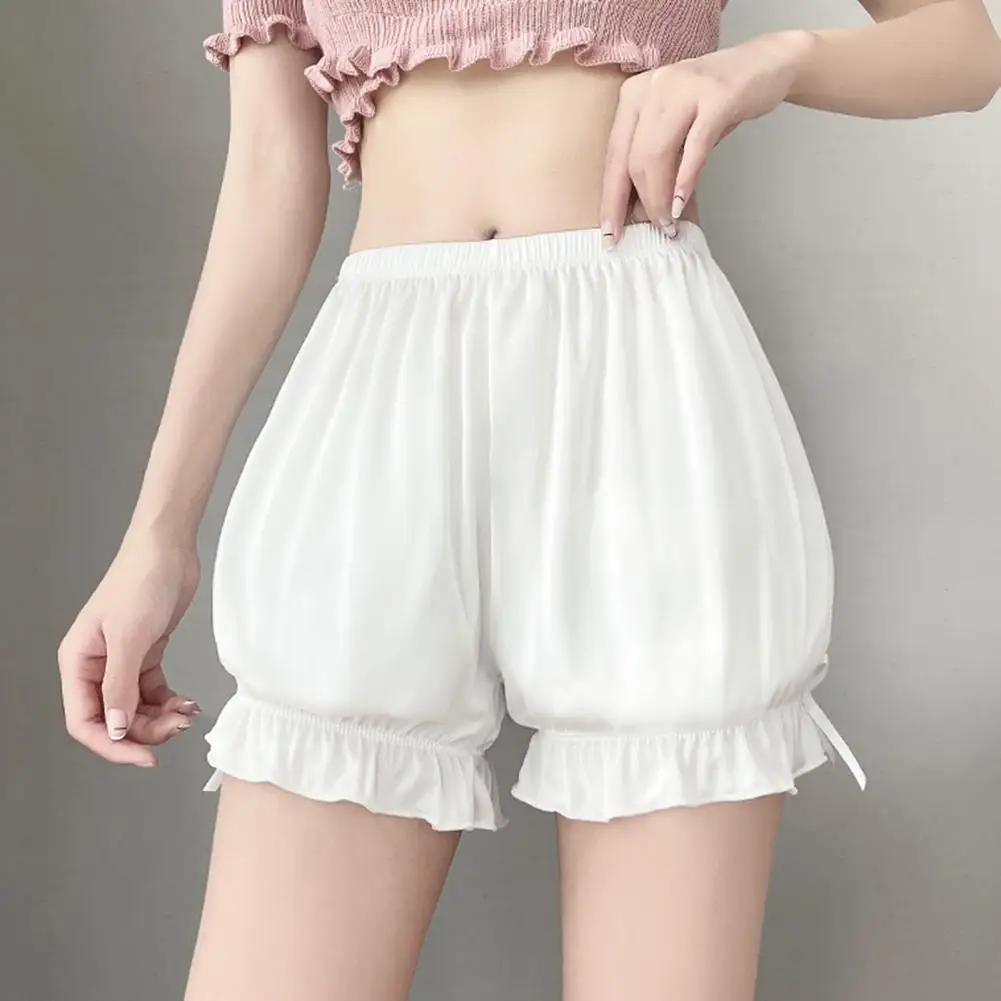 Women High Waist Ruffle Cuffs Safety Shorts Pumpkin Lantern Shape Loose Bottoming Shorts Summer Thin Bloomers safety shorts high waist shorts