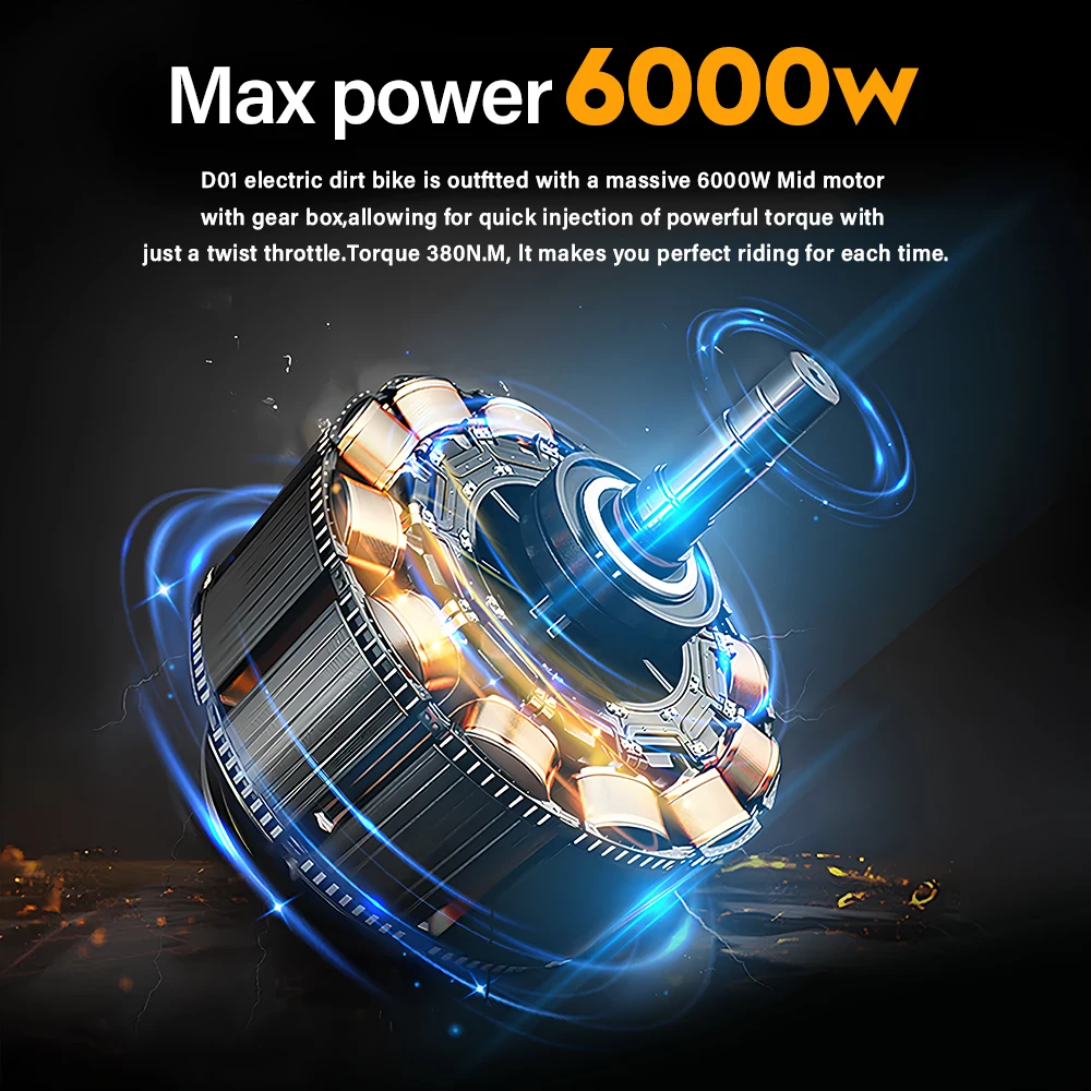 Cheerdmoto Electric Dirt Bike Mid-Drive Motor 72V/30AH/6000W Electric Motorcycle Bike Hydraulic Brakes Electric Bicycle