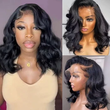 Natural Color Body Wave Short Bob Wig 200 Density 13x4 Lace Front Human Hair wig 14 16 Inch 100% Brazilian Remy Wigs For Women 1