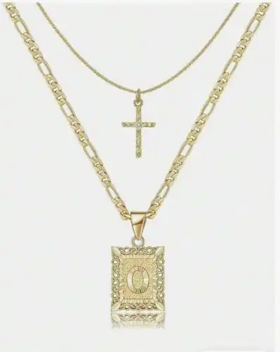 Letter Necklace Layered Initial Cross Necklace, Layering Square Letter Pendant Figaro Chain Cross Choker  for Women Girls
﻿ - Image 15