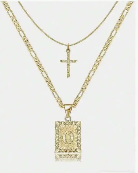 Letter Necklace Layered Initial Cross Necklace, Layering Square Letter Pendant Figaro Chain Cross Choker  for Women Girls
﻿ - Image 15