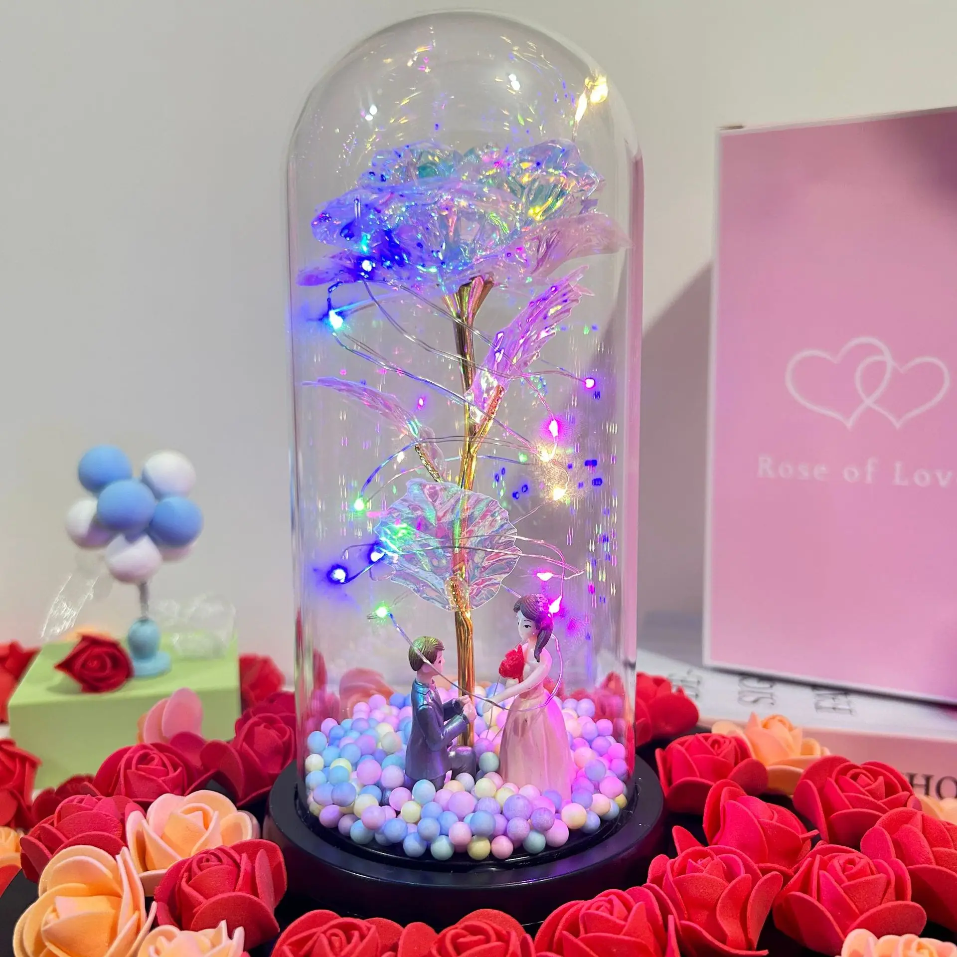 

Eternal flower LED glass lampshade simulation rose bouquet Christmas decoration Valentine's Day gift for girlfriend's birthday