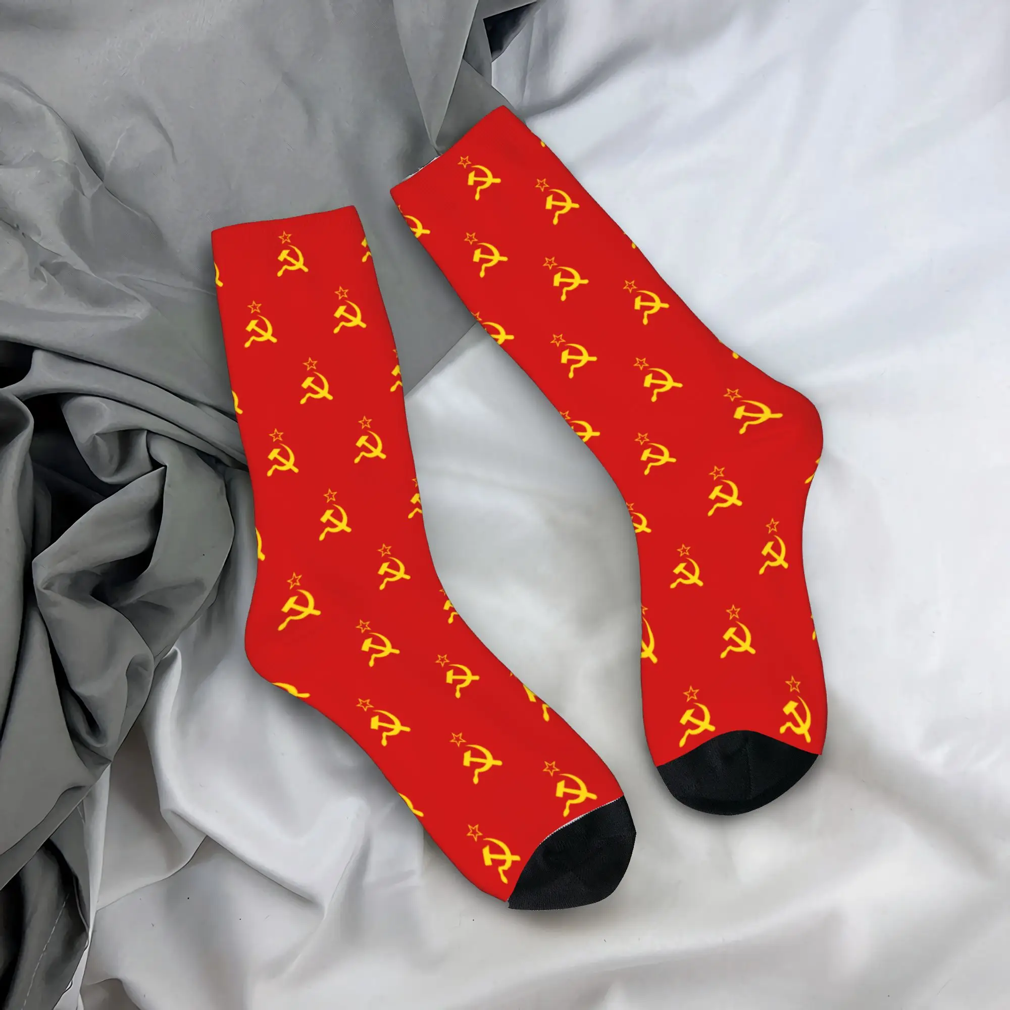 Retro Soviet Flag Crew Socks - Warm Fashionable Hammer and Sickle Design