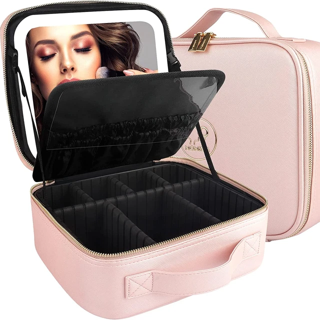 Relavel Travel Makeup Train Case Makeup Cosmetic Case Organizer Portable  Artist Storage Bag with Adjustable Dividers for Cosmetics Makeup Brushes