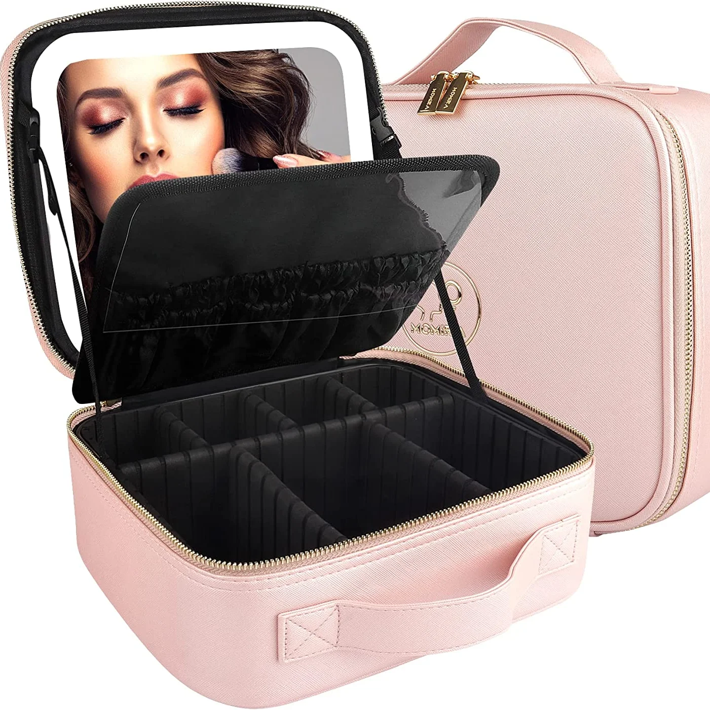 TravelMakeupCasewithLargeLEDMirrorPartitionableCosmeticBag
