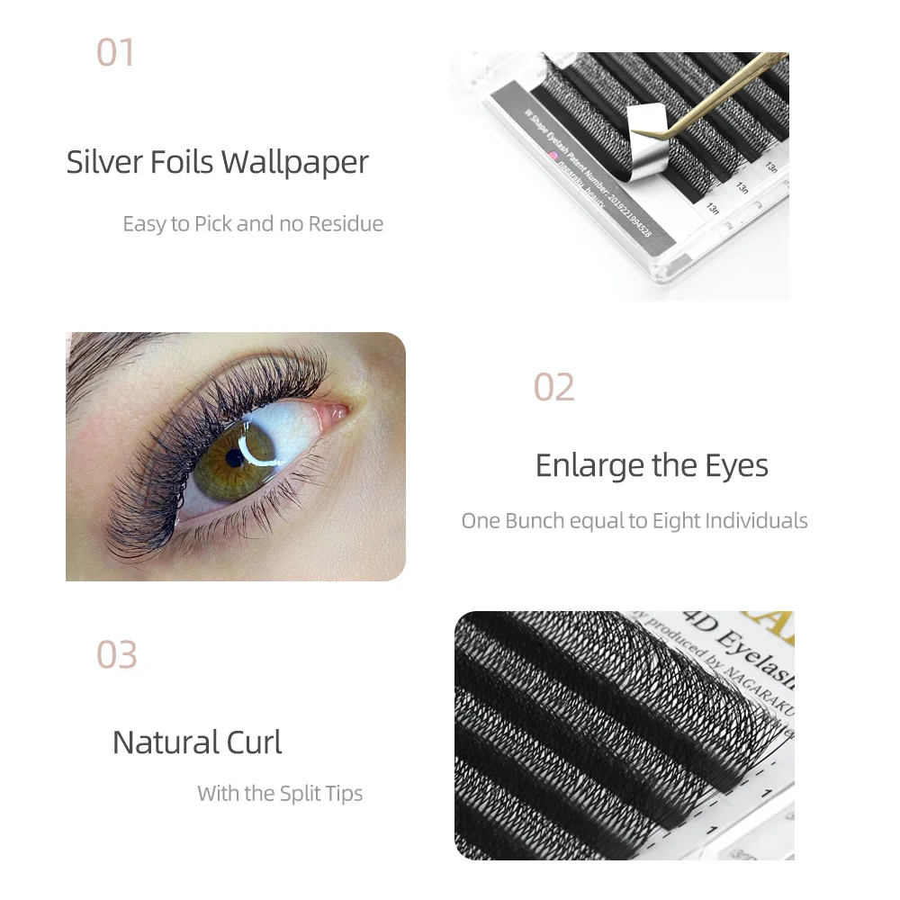 NAGARAKU 4D WW Shape Eyelash Extensions Blister Premade Fans 12 Lines/Tray False Lashes Dense look Lashes eyelash extensions fake eyelashes eyelash extension eyelash extension lashes false eyelashes