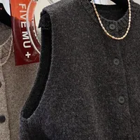 Women Sweater Vests Casual Loose Basics Solid Buttons Knitwear Sleeveless Female Bottom Sweater Vintage Simple Simple Tank Tops - Image 5