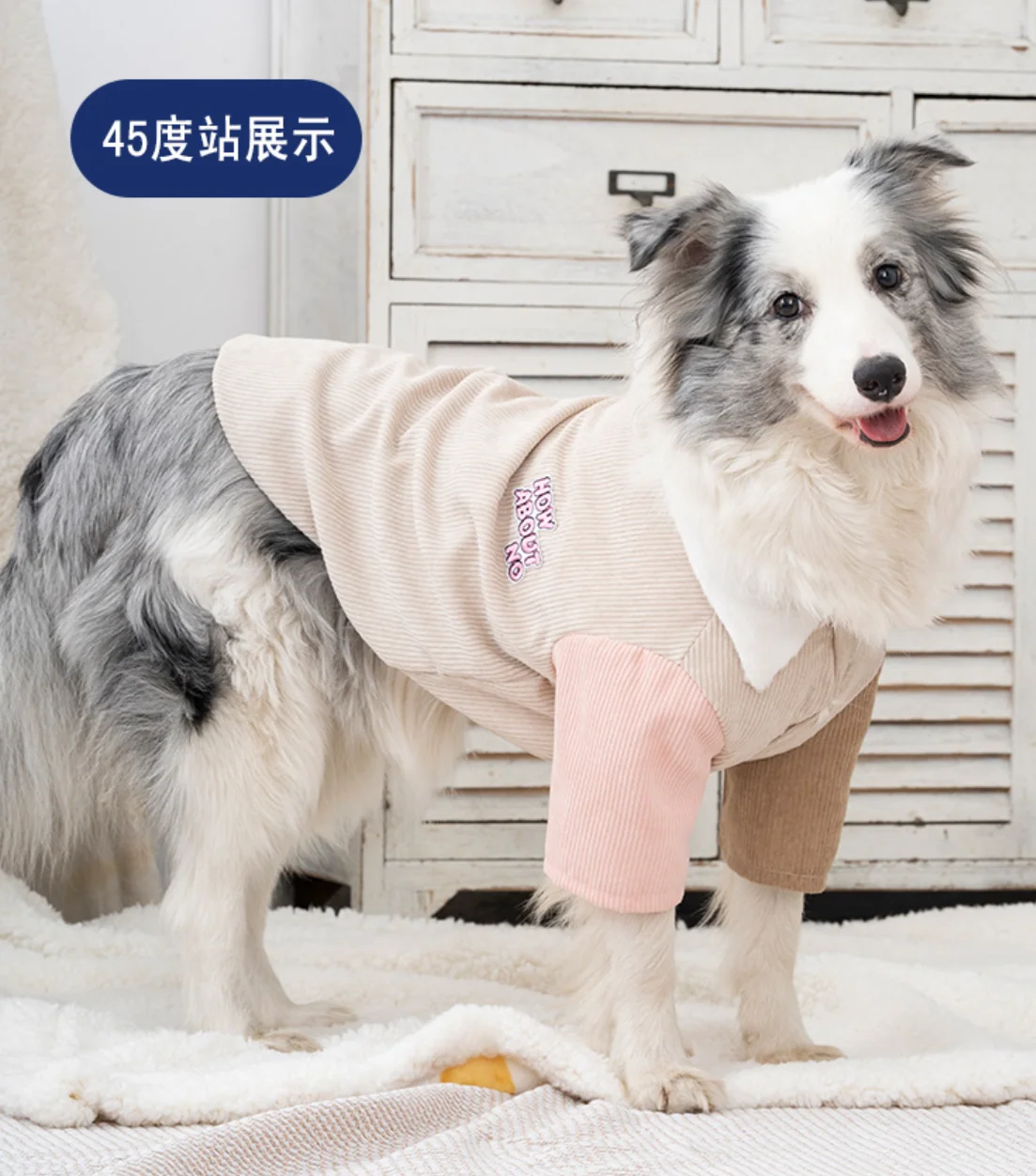 Corduroy Stitching Embroidered Coat, Pet Clothes Size, Dog images - 6