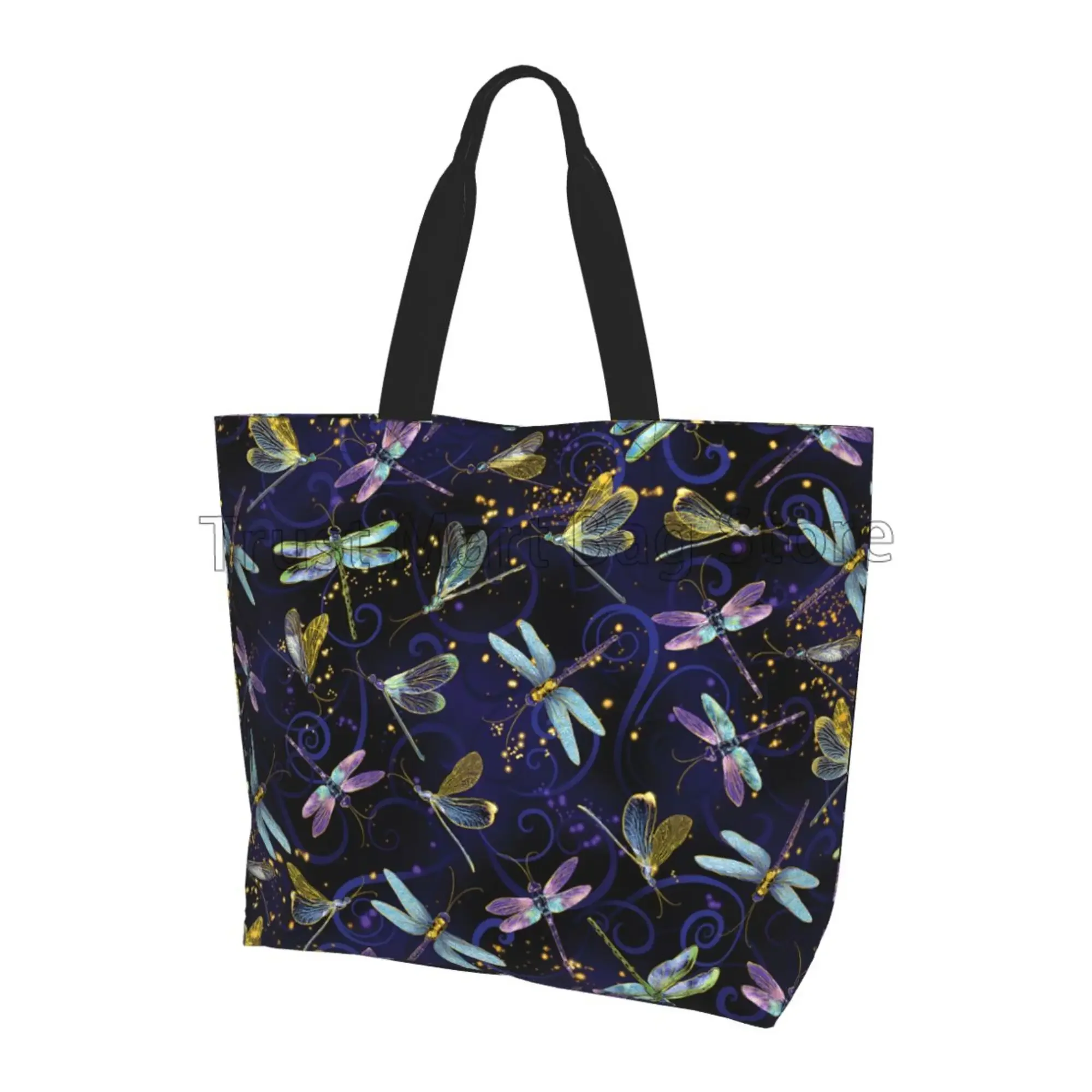Dragonfly Galaxy Large Capacity Tote Bag Travel Shoulder Bag Handbag Reusable Grocery Shopping Gifts for Women Girls
