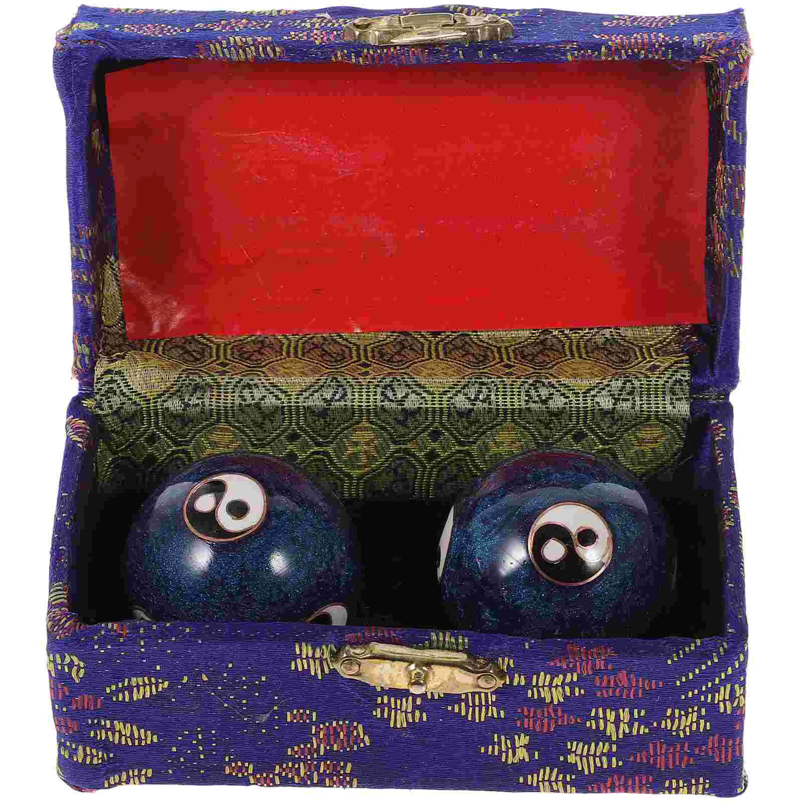 1 Set Enamel Chinese Tai Chi Pattern Blue Health Balls Baoding Balls Exercise Massage Balls Stress Relieve Hand Exercise