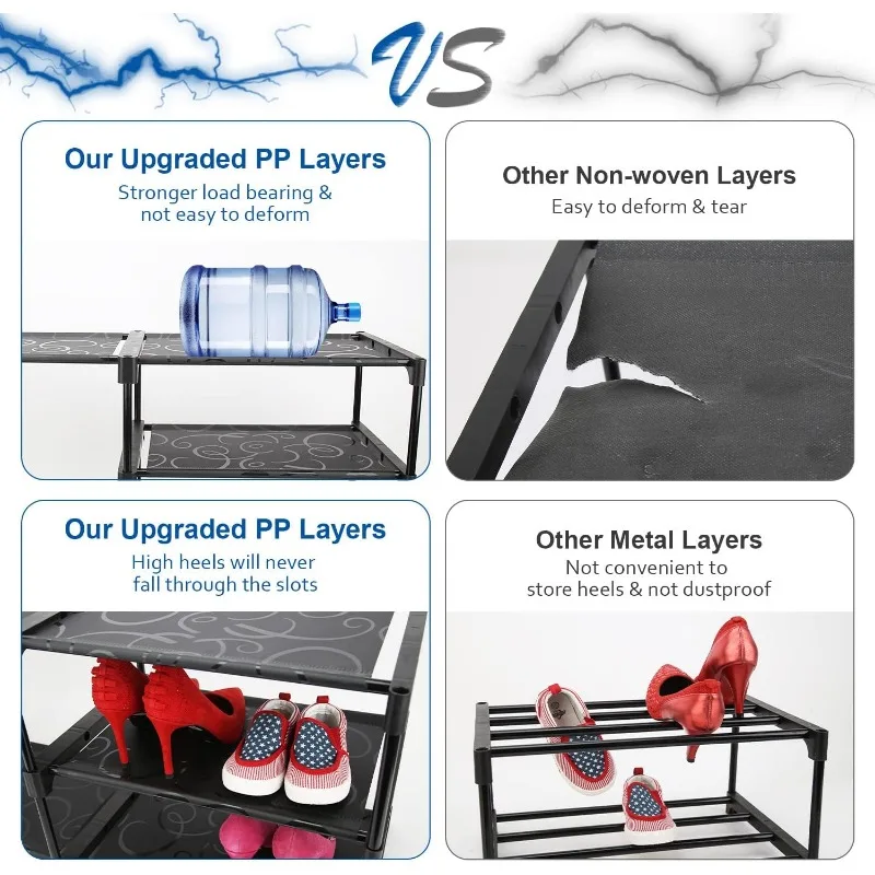 9-Tier Large Tall Shoe Rack with Covers 40-46 Pairs, Sneaker Rack Organizer Shoes Cabinet Closed Shelves Shoe Stand Holder