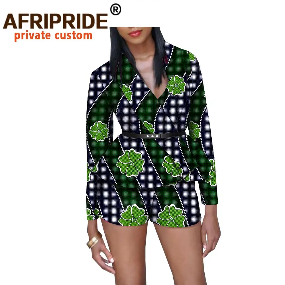 

2022 Fashion Summer 2-pieces Shorts Set for Women AFRIPRIDE Full Sleeve Top+short Pants Set with Faux Leather Sashes A1826027