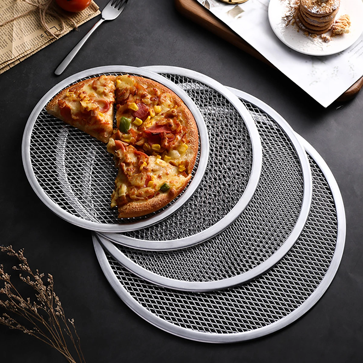 Pizza Bakeware 8/9/10/11/12/13 Inch Round Pizza Baking Tray DIY Pizza Screen Metal Net Non-stick Pan Seamless Aluminum Screen