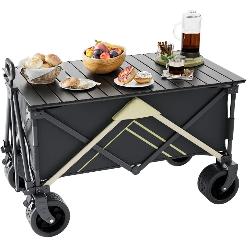 Wagons Carts Foldable, Collapsible Wagon,Wagon with Table Top,Beach Wagon with Big Wheels for Sand,Camping Sports Garden